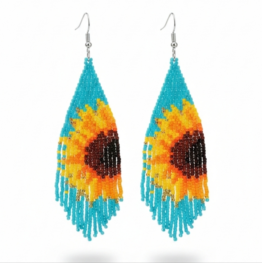 🆕️ Sunflower Handcrafted Beaded Earrings - Blue